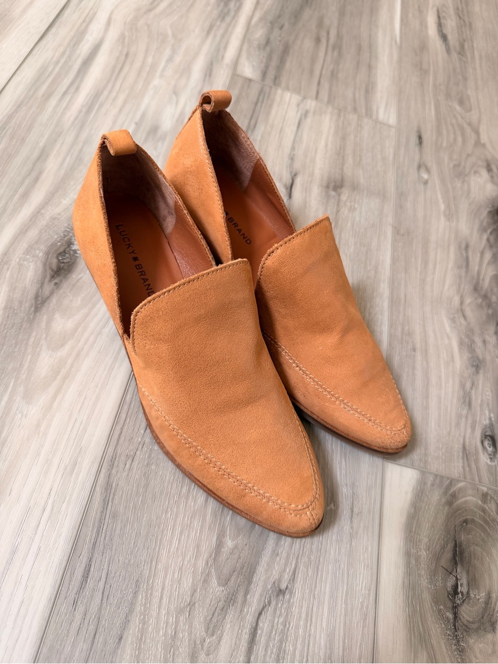 Lucky Brand Leather D’Orsay Ankle Booties Tan Pointed Toe Women’s Size 6.5